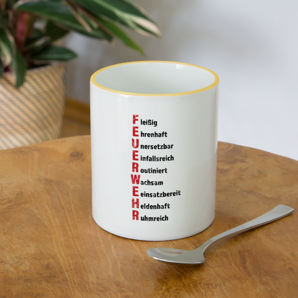 Feuerwehr Schriftzug - Tasse zweifarbig 325 ml - Weiß/Gelb