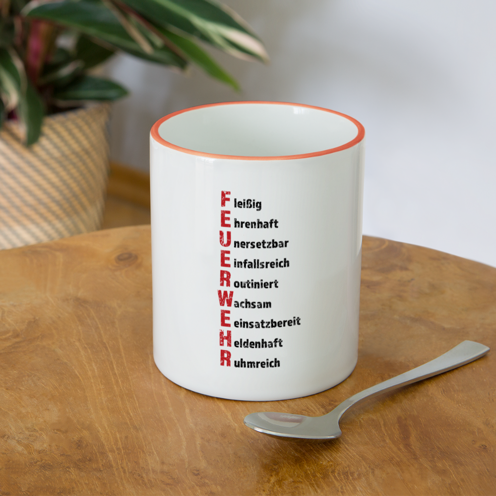 Feuerwehr Schriftzug - Tasse zweifarbig 325 ml - Weiß/Orange