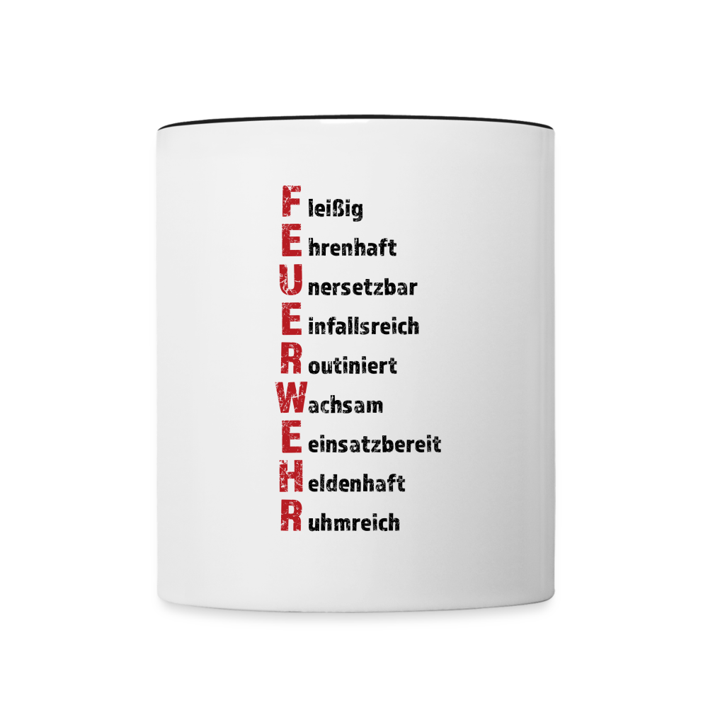 Feuerwehr Schriftzug - Tasse zweifarbig 325 ml - Weiß/Schwarz