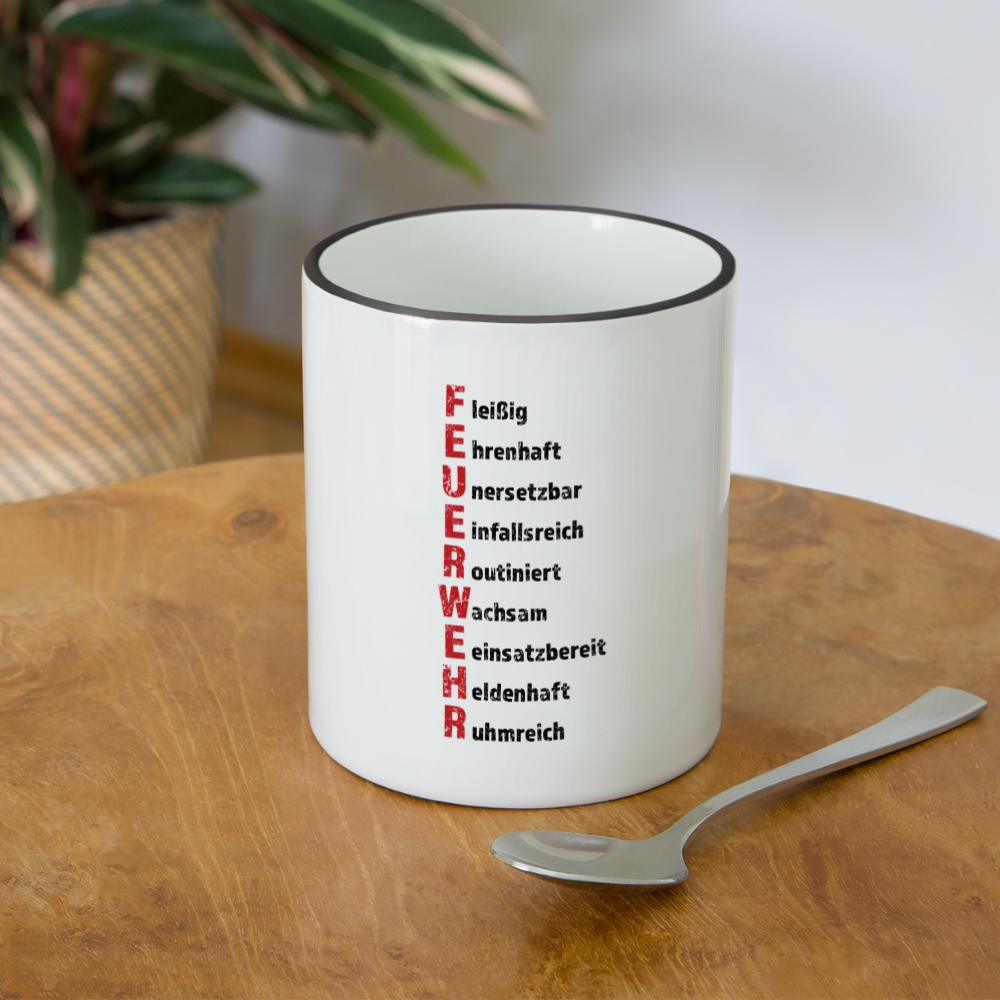 Feuerwehr Schriftzug - Tasse zweifarbig 325 ml - Weiß/Schwarz