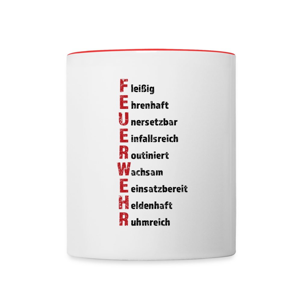 Feuerwehr Schriftzug - Tasse zweifarbig 325 ml - Weiß/Rot