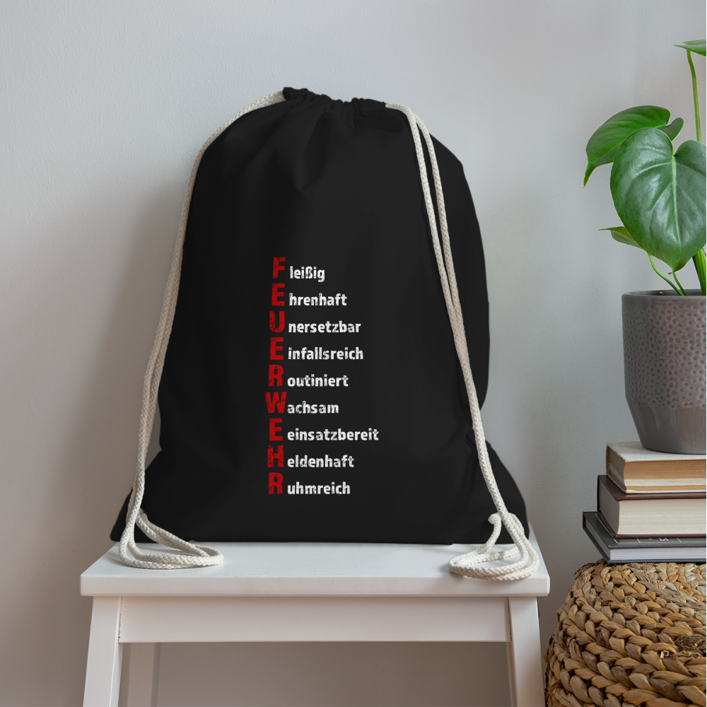 Feuerwehr Schriftzug - Turnbeutel aus 100% Baumwolle - Schwarz