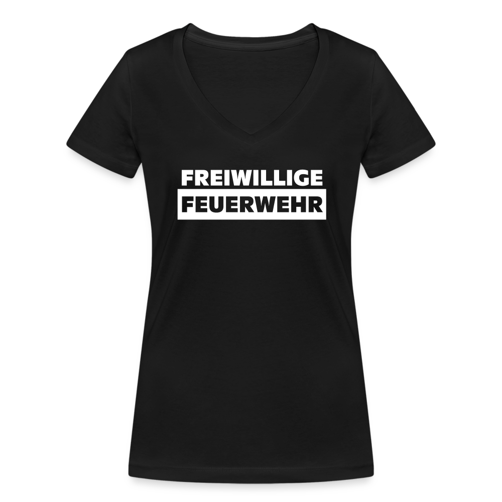 Freiwillige Feuerwehr - Frauen T-Shirt mit V-Ausschnitt aus 100% Bio-Baumwolle - Schwarz
