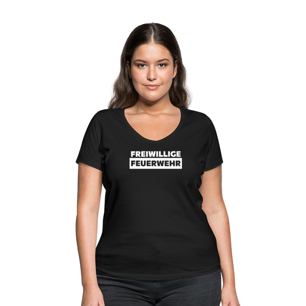 Freiwillige Feuerwehr - Frauen T-Shirt mit V-Ausschnitt aus 100% Bio-Baumwolle - Schwarz