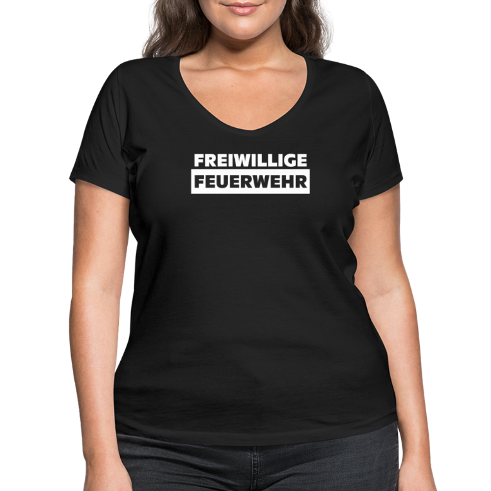 Freiwillige Feuerwehr - Frauen T-Shirt mit V-Ausschnitt aus 100% Bio-Baumwolle - Schwarz