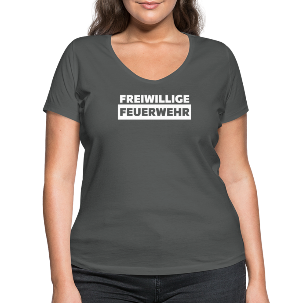 Freiwillige Feuerwehr - Frauen T-Shirt mit V-Ausschnitt aus 100% Bio-Baumwolle - Anthrazit