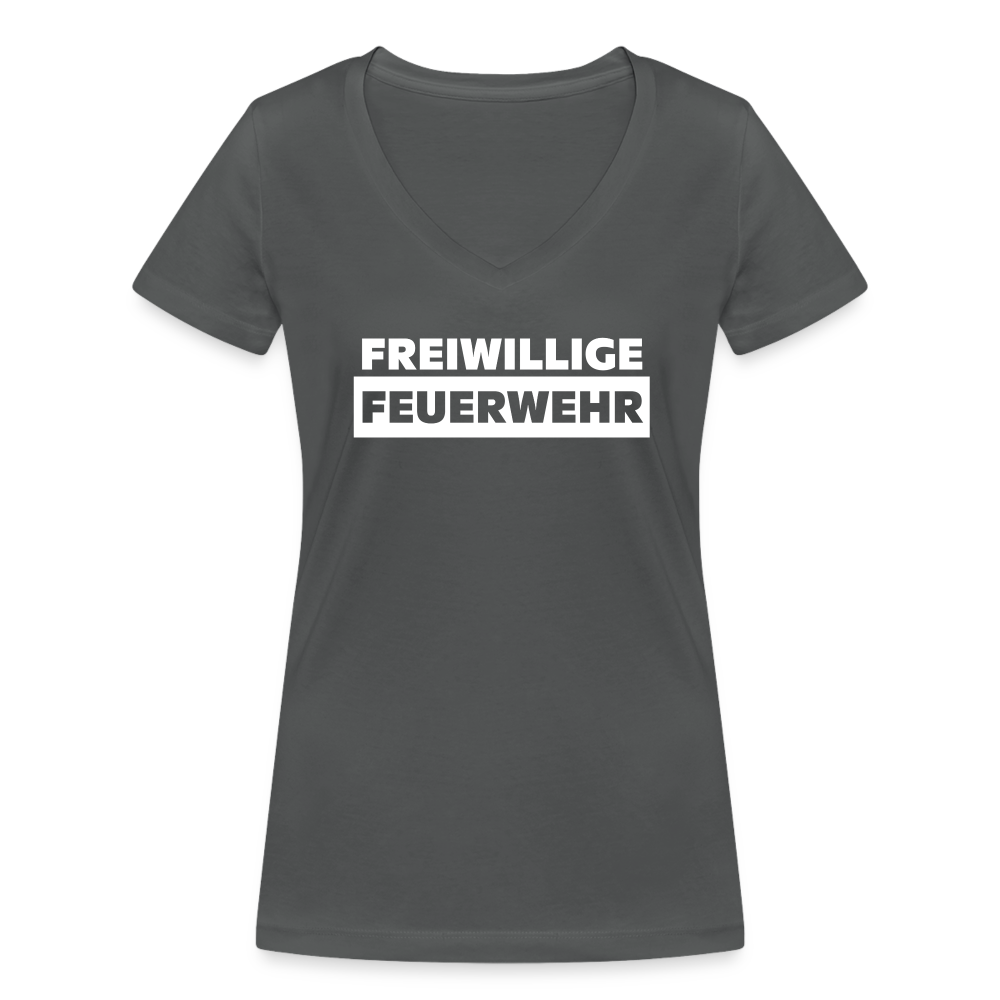 Freiwillige Feuerwehr - Frauen T-Shirt mit V-Ausschnitt aus 100% Bio-Baumwolle - Anthrazit