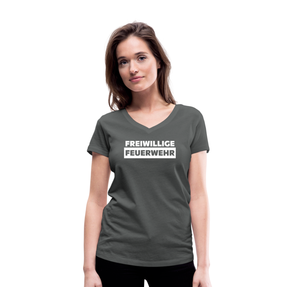 Freiwillige Feuerwehr - Frauen T-Shirt mit V-Ausschnitt aus 100% Bio-Baumwolle - Anthrazit