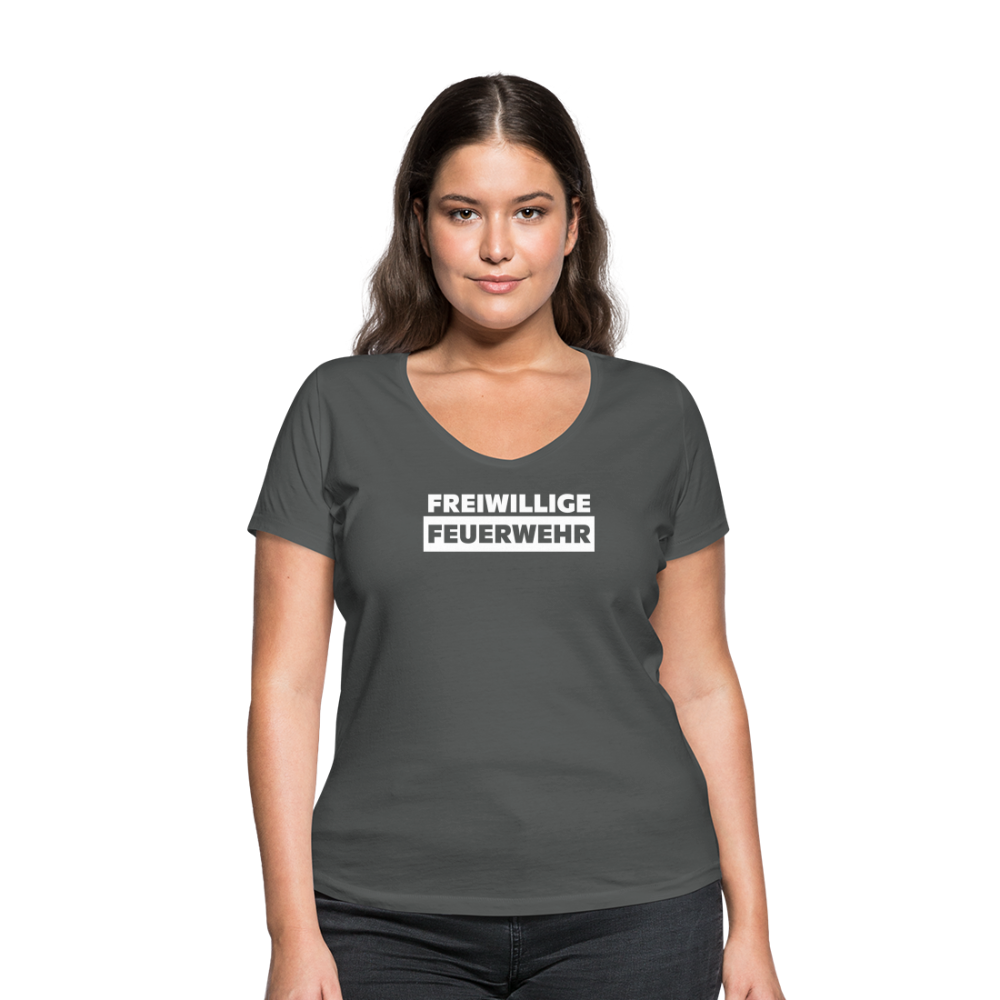 Freiwillige Feuerwehr - Frauen T-Shirt mit V-Ausschnitt aus 100% Bio-Baumwolle - Anthrazit