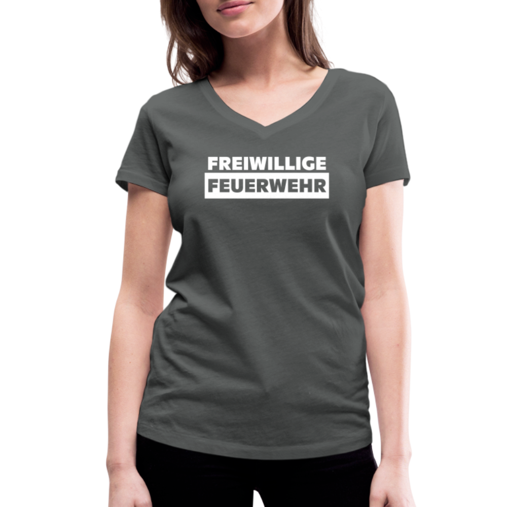 Freiwillige Feuerwehr - Frauen T-Shirt mit V-Ausschnitt aus 100% Bio-Baumwolle - Anthrazit