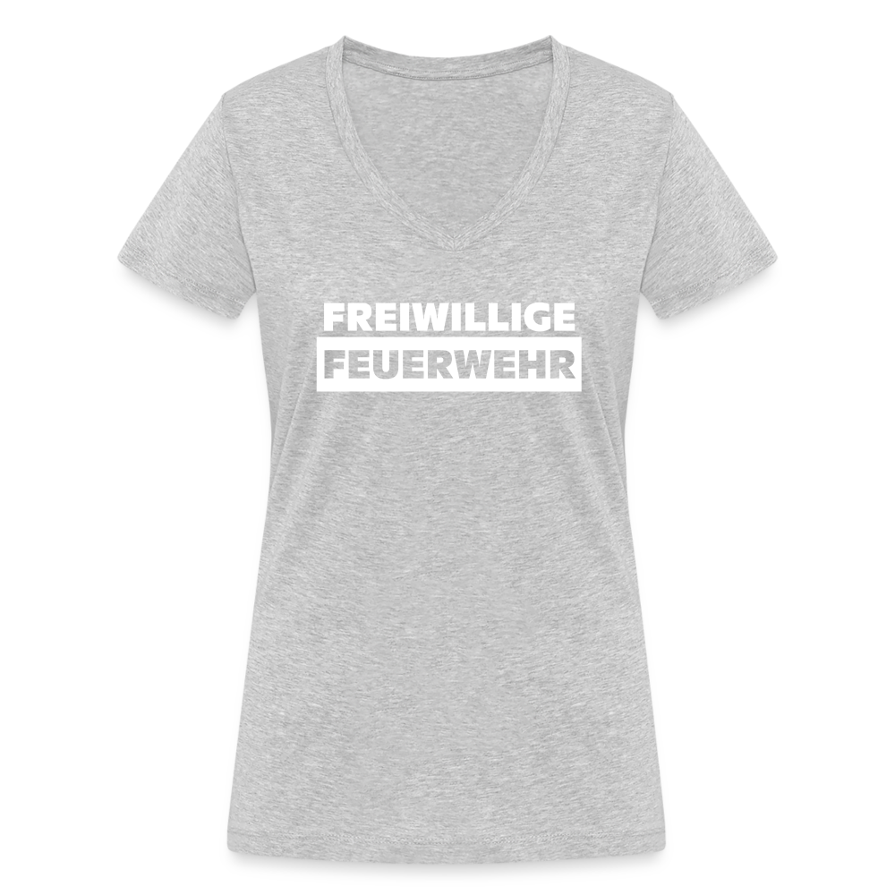 Freiwillige Feuerwehr - Frauen T-Shirt mit V-Ausschnitt aus 100% Bio-Baumwolle - Grau meliert