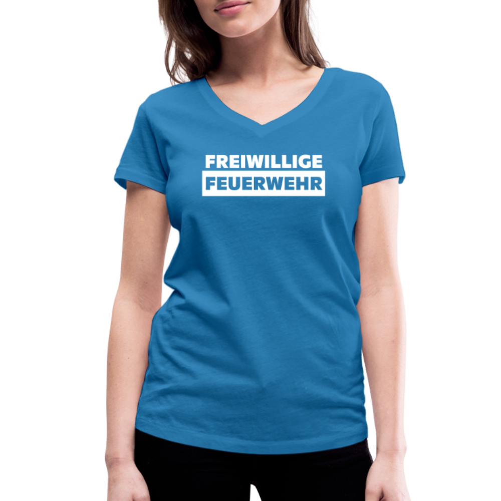 Freiwillige Feuerwehr - Frauen T-Shirt mit V-Ausschnitt aus 100% Bio-Baumwolle - Pfauenblau