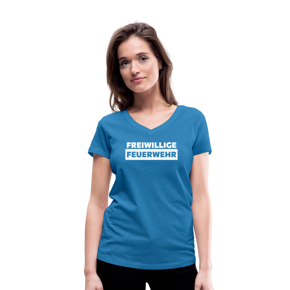 Freiwillige Feuerwehr - Frauen T-Shirt mit V-Ausschnitt aus 100% Bio-Baumwolle - Pfauenblau