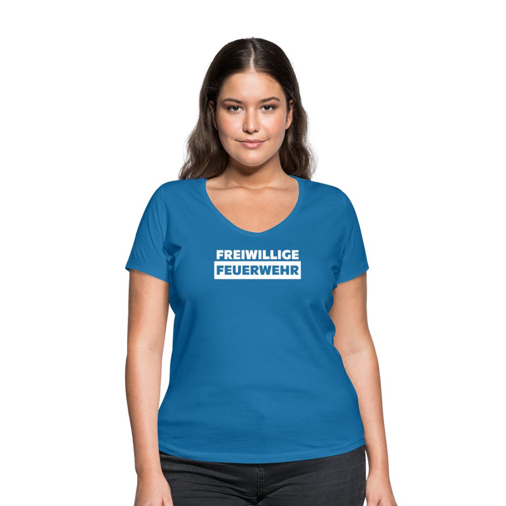 Freiwillige Feuerwehr - Frauen T-Shirt mit V-Ausschnitt aus 100% Bio-Baumwolle - Pfauenblau