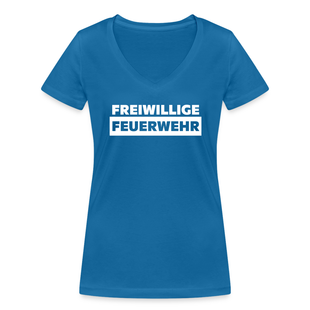 Freiwillige Feuerwehr - Frauen T-Shirt mit V-Ausschnitt aus 100% Bio-Baumwolle - Pfauenblau