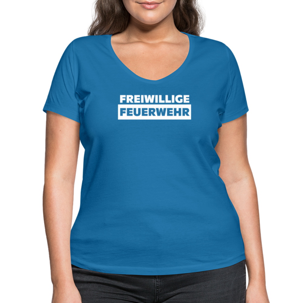 Freiwillige Feuerwehr - Frauen T-Shirt mit V-Ausschnitt aus 100% Bio-Baumwolle - Pfauenblau