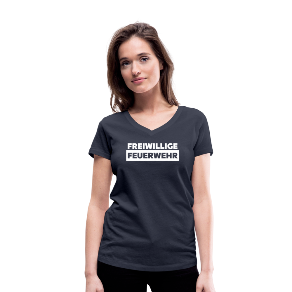 Freiwillige Feuerwehr - Frauen T-Shirt mit V-Ausschnitt aus 100% Bio-Baumwolle - Navy