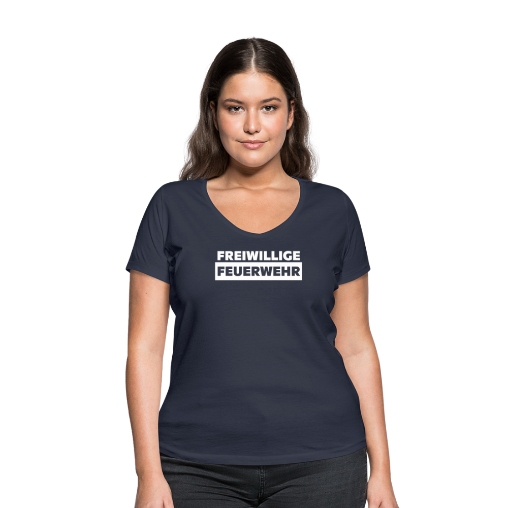 Freiwillige Feuerwehr - Frauen T-Shirt mit V-Ausschnitt aus 100% Bio-Baumwolle - Navy