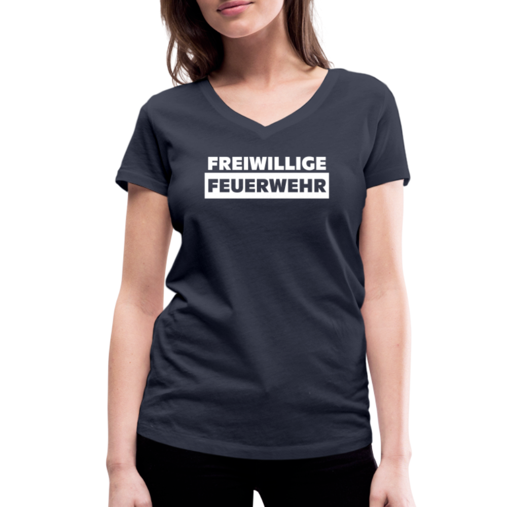Freiwillige Feuerwehr - Frauen T-Shirt mit V-Ausschnitt aus 100% Bio-Baumwolle - Navy
