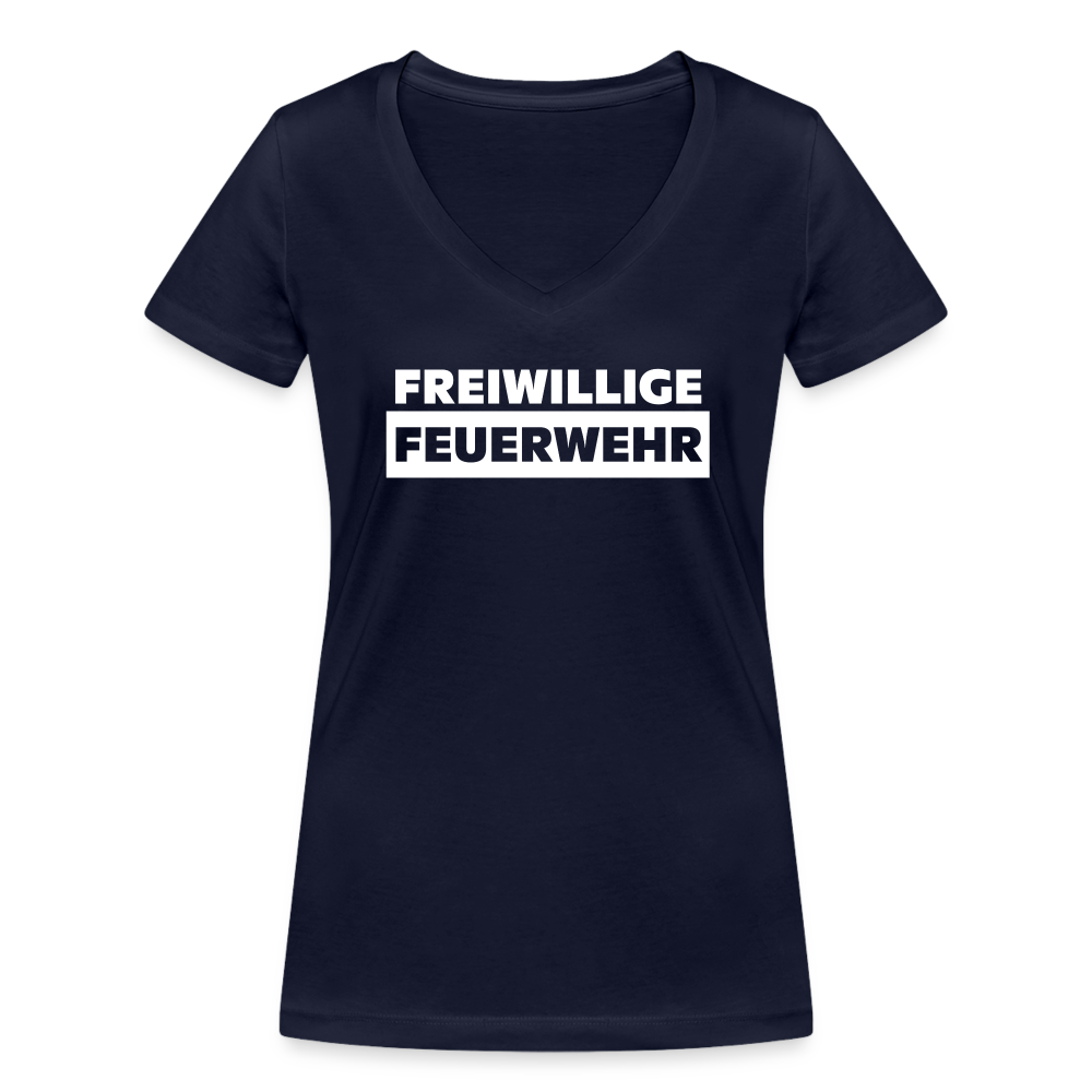 Freiwillige Feuerwehr - Frauen T-Shirt mit V-Ausschnitt aus 100% Bio-Baumwolle - Navy