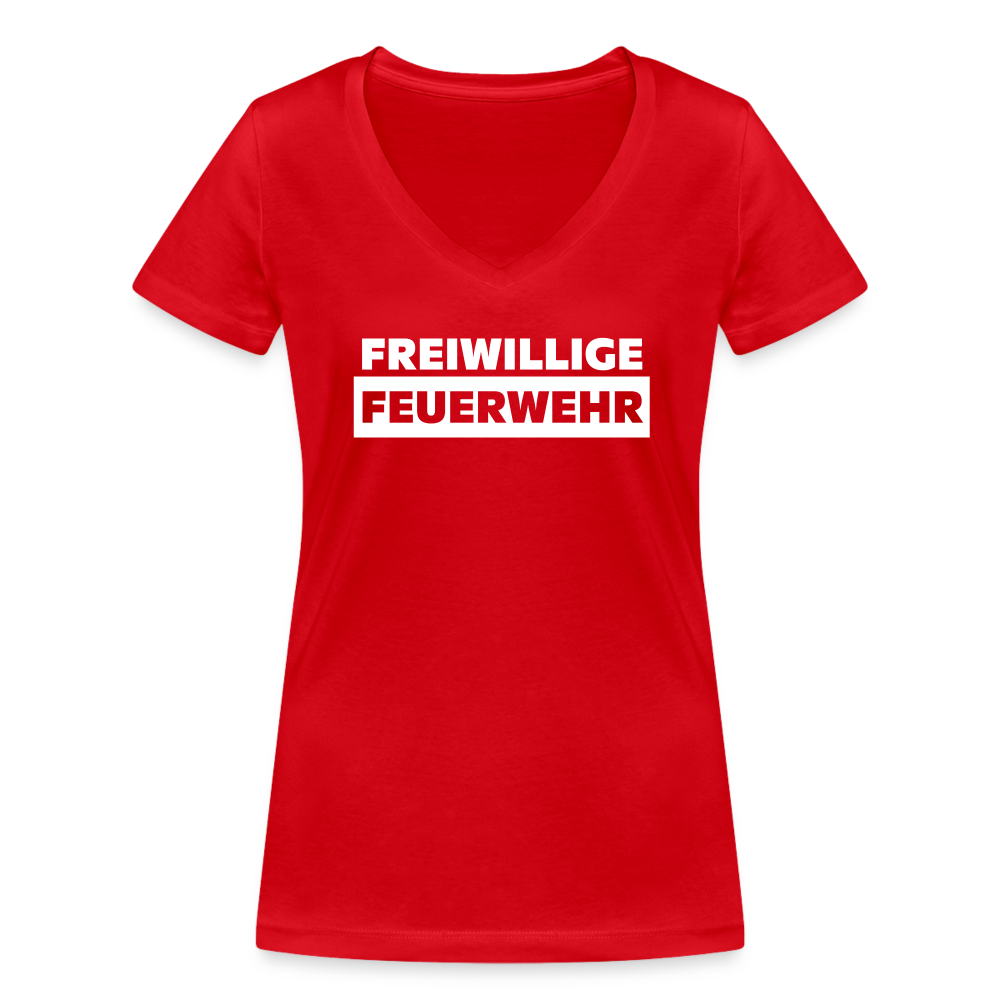 Freiwillige Feuerwehr - Frauen T-Shirt mit V-Ausschnitt aus 100% Bio-Baumwolle - Rot
