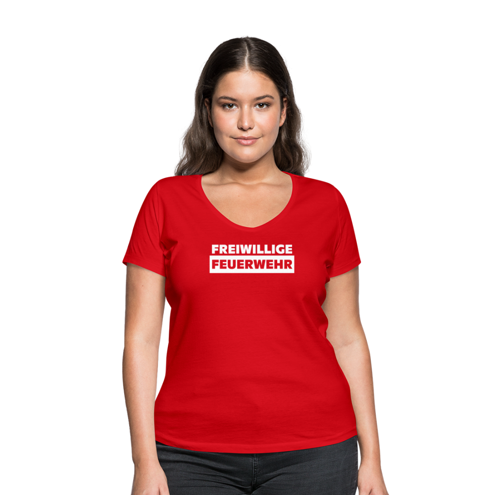 Freiwillige Feuerwehr - Frauen T-Shirt mit V-Ausschnitt aus 100% Bio-Baumwolle - Rot