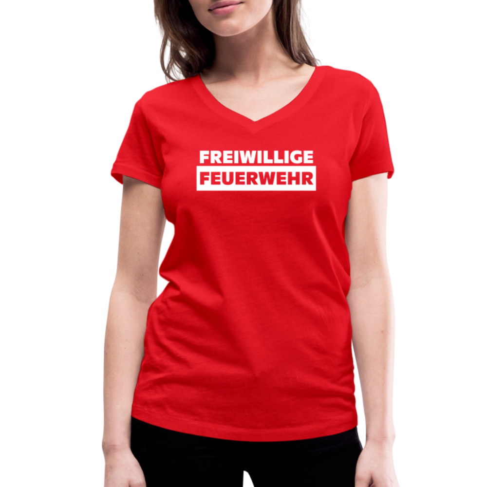 Freiwillige Feuerwehr - Frauen T-Shirt mit V-Ausschnitt aus 100% Bio-Baumwolle - Rot
