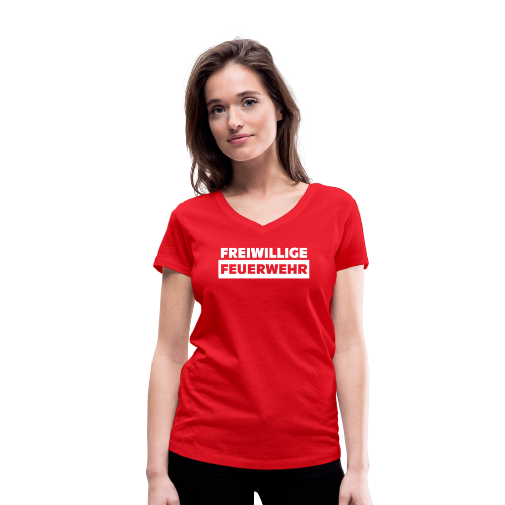 Freiwillige Feuerwehr - Frauen T-Shirt mit V-Ausschnitt aus 100% Bio-Baumwolle - Rot
