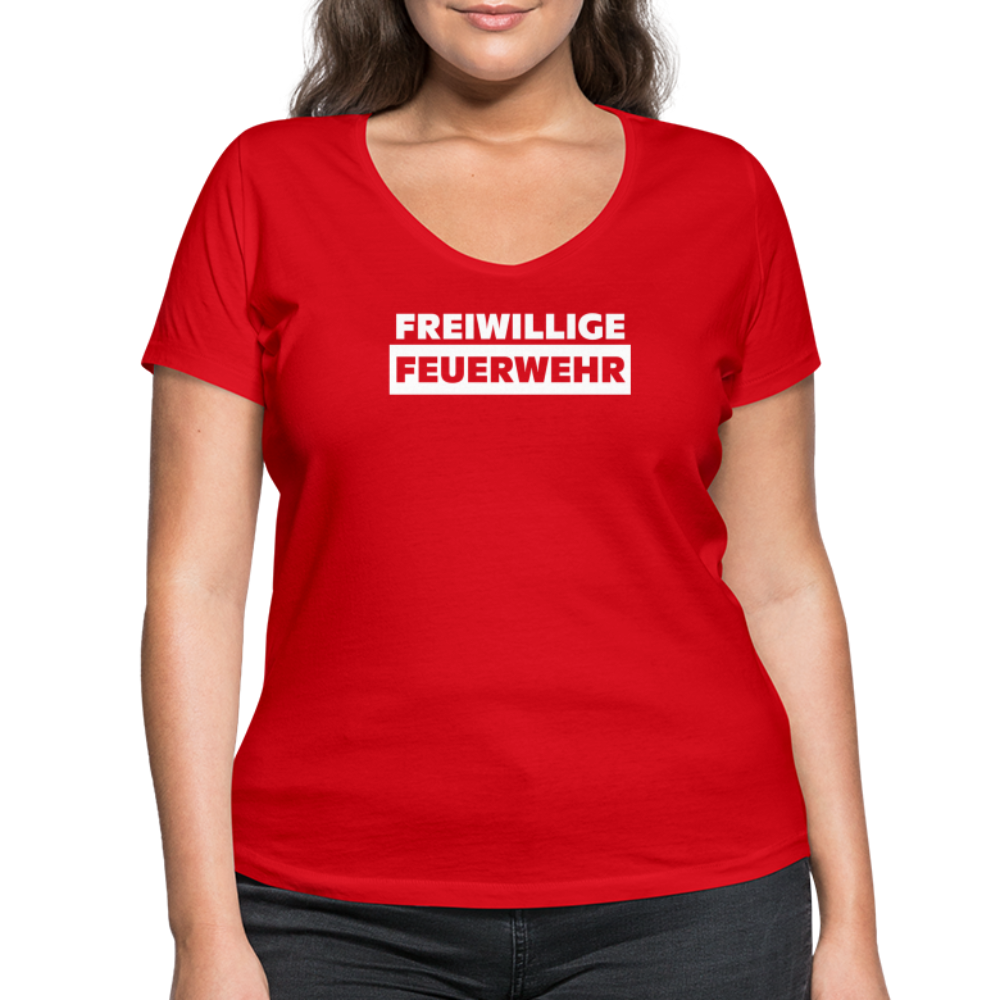 Freiwillige Feuerwehr - Frauen T-Shirt mit V-Ausschnitt aus 100% Bio-Baumwolle - Rot