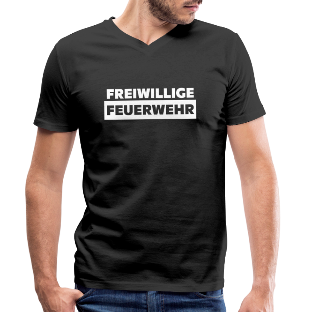 Freiwillige Feuerwehr - Männer T-Shirt mit V-Ausschnitt aus 100% Bio-Baumwolle - Schwarz