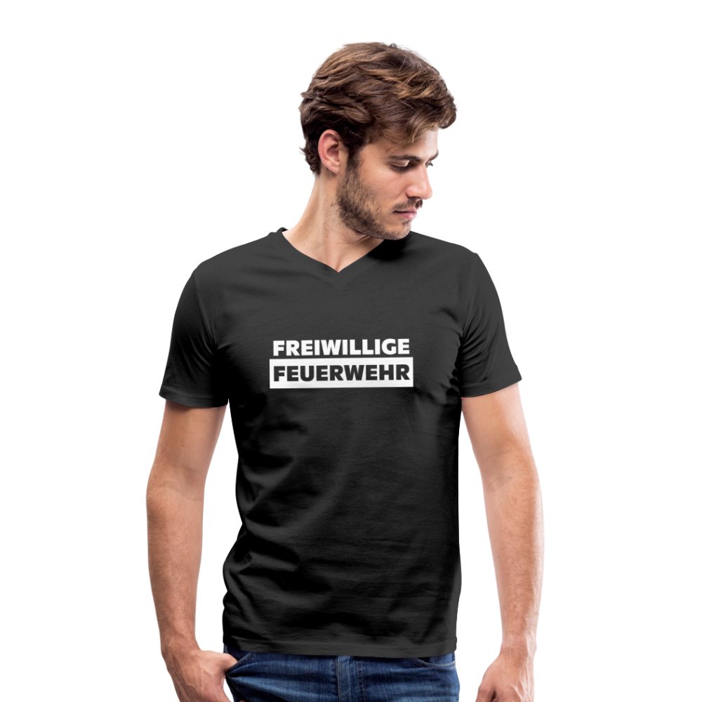 Freiwillige Feuerwehr - Männer T-Shirt mit V-Ausschnitt aus 100% Bio-Baumwolle - Schwarz