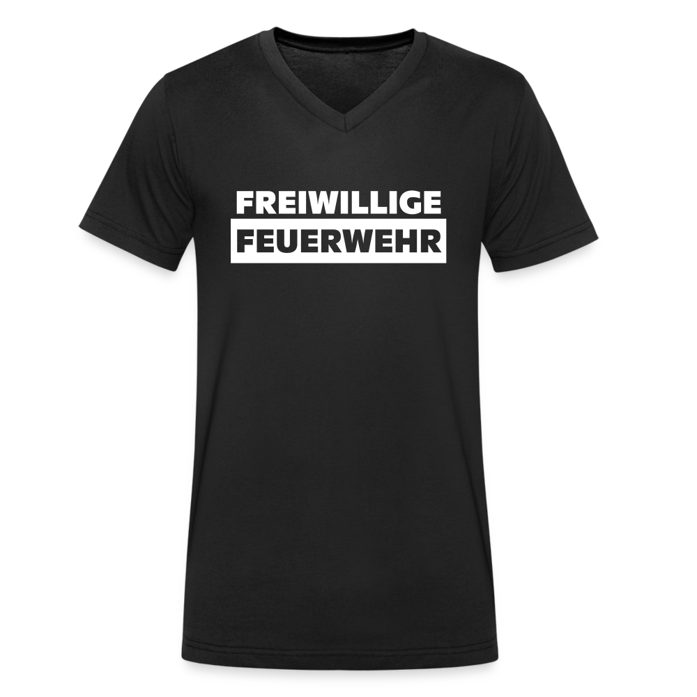 Freiwillige Feuerwehr - Männer T-Shirt mit V-Ausschnitt aus 100% Bio-Baumwolle - Schwarz