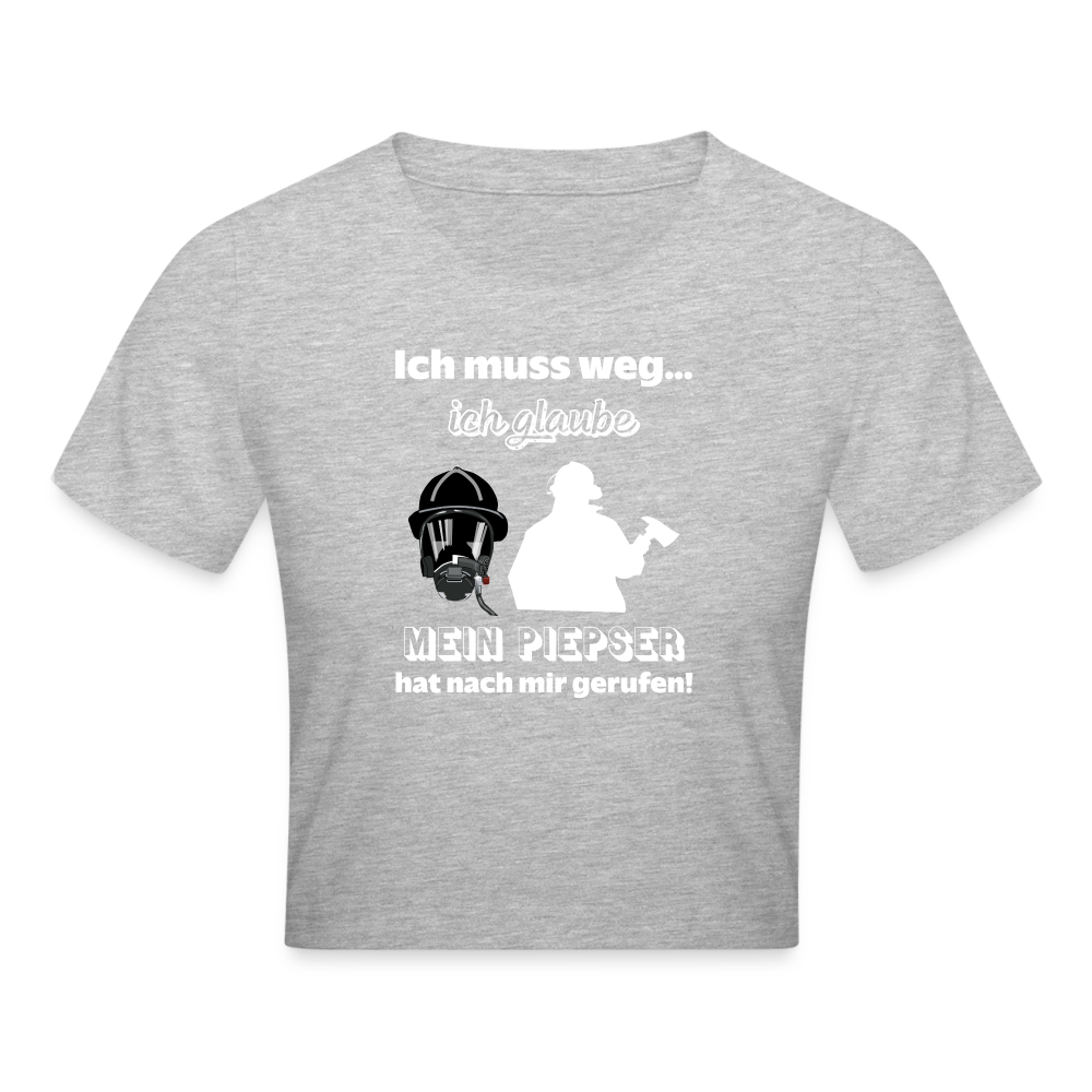Ich muss weg... Ich glaube mein Piepser hat nach mir gerufen! - Crop T-Shirt - Grau meliert