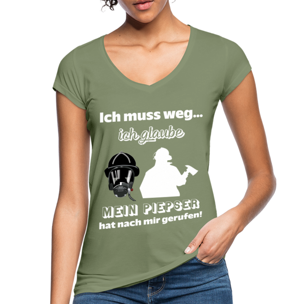 Ich muss weg... Ich glaube mein Piepser hat nach mir gerufen! - Frauen Vintage T-Shirt - Oliv