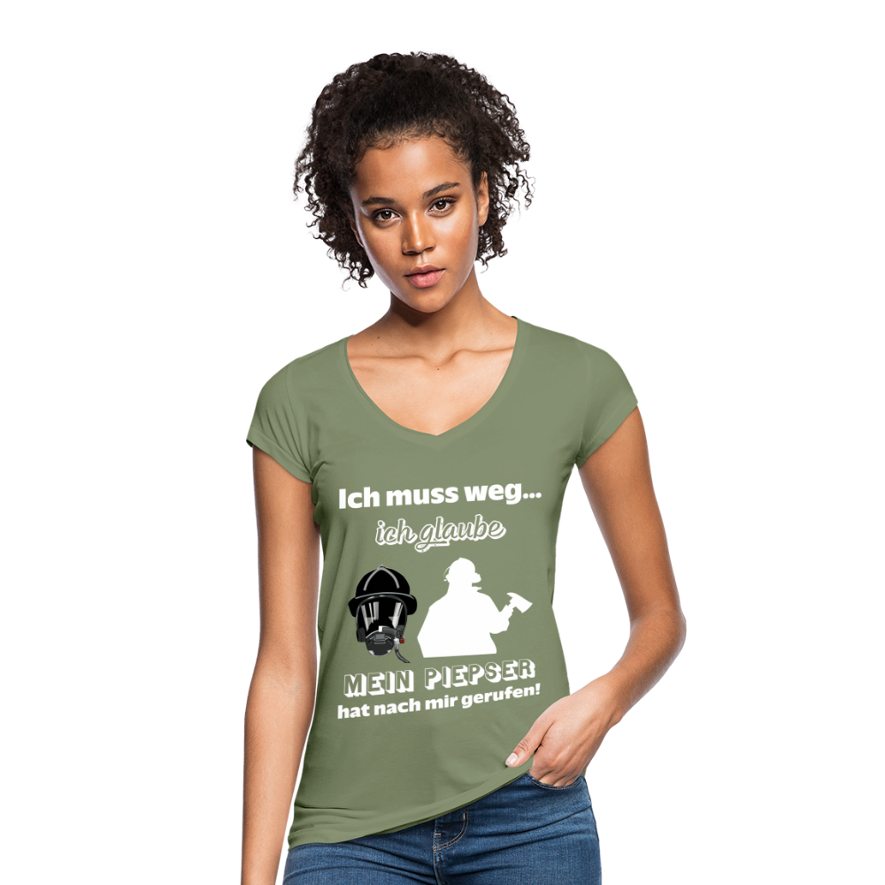 Ich muss weg... Ich glaube mein Piepser hat nach mir gerufen! - Frauen Vintage T-Shirt - Oliv