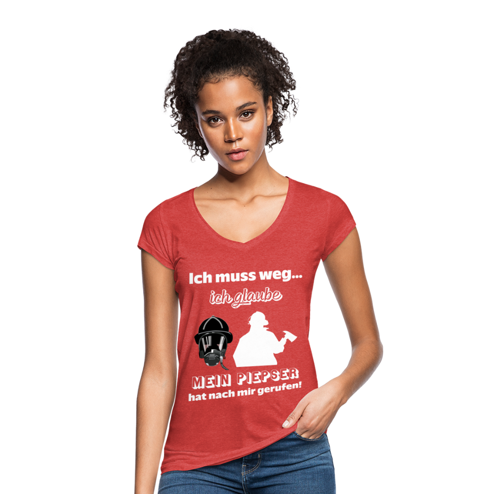 Ich muss weg... Ich glaube mein Piepser hat nach mir gerufen! - Frauen Vintage T-Shirt - Rot meliert