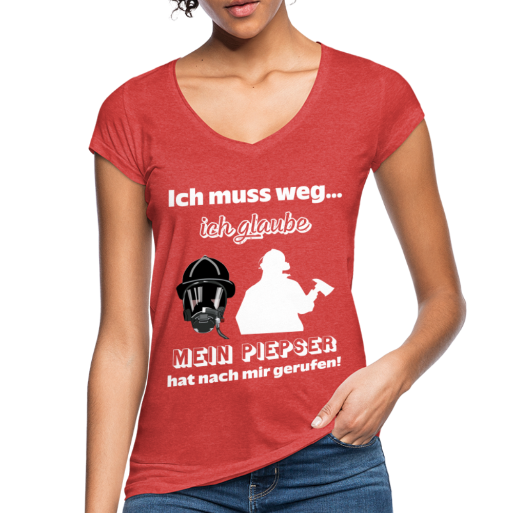 Ich muss weg... Ich glaube mein Piepser hat nach mir gerufen! - Frauen Vintage T-Shirt - Rot meliert