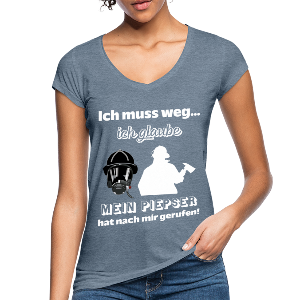Ich muss weg... Ich glaube mein Piepser hat nach mir gerufen! - Frauen Vintage T-Shirt - Vintage Denim