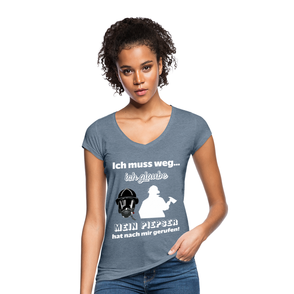 Ich muss weg... Ich glaube mein Piepser hat nach mir gerufen! - Frauen Vintage T-Shirt - Vintage Denim