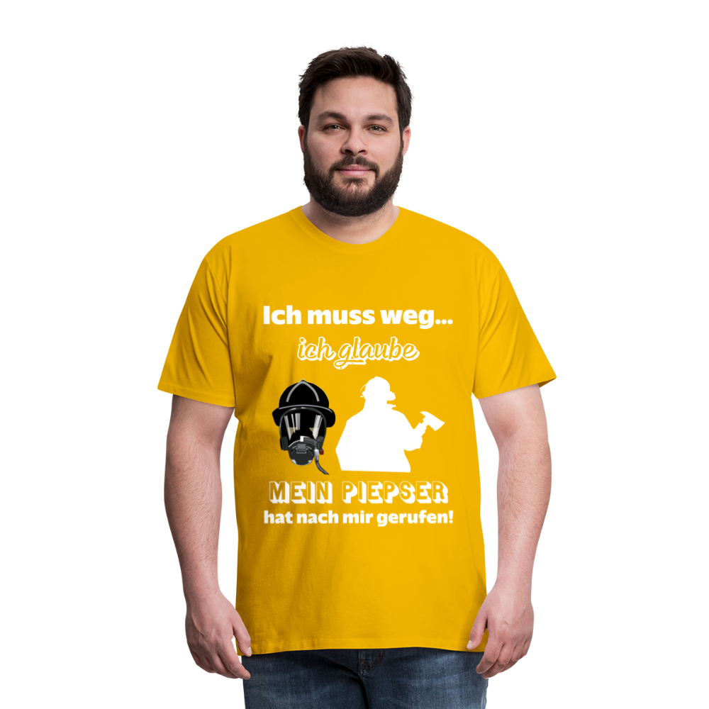 Ich muss weg... Ich glaube mein Piepser hat nach mir gerufen! - Männer T-Shirt - Sonnengelb