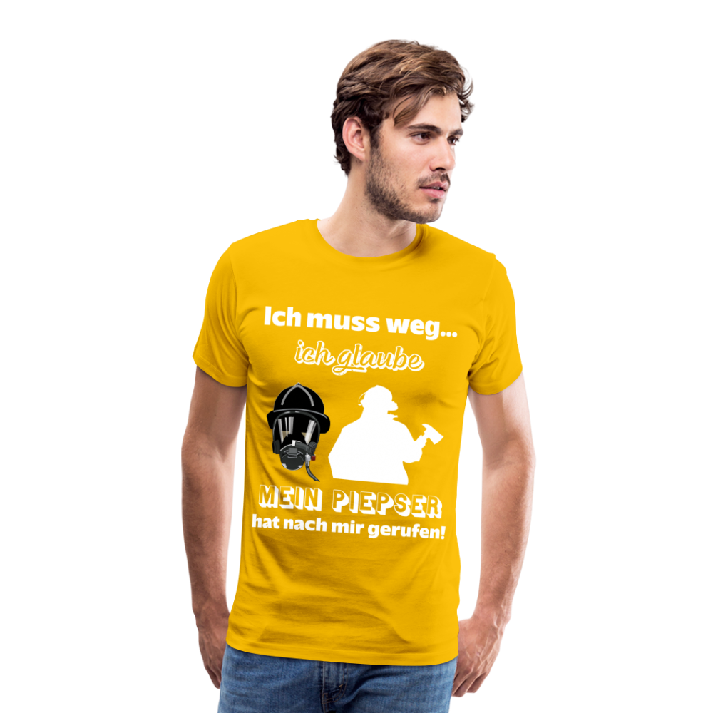 Ich muss weg... Ich glaube mein Piepser hat nach mir gerufen! - Männer T-Shirt - Sonnengelb