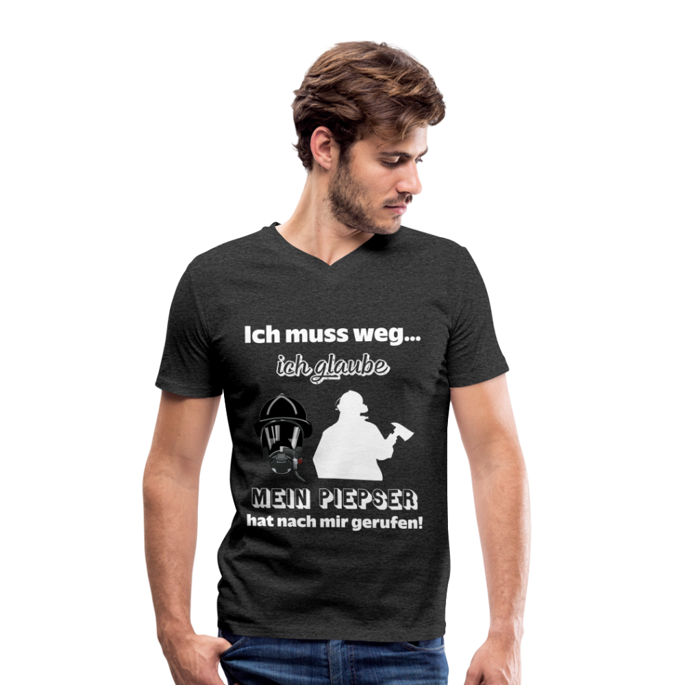 Ich muss weg... Ich glaube mein Piepser hat nach mir gerufen! - Männer T-Shirt mit V-Ausschnitt aus 100% Bio-Baumwolle - Anthrazit