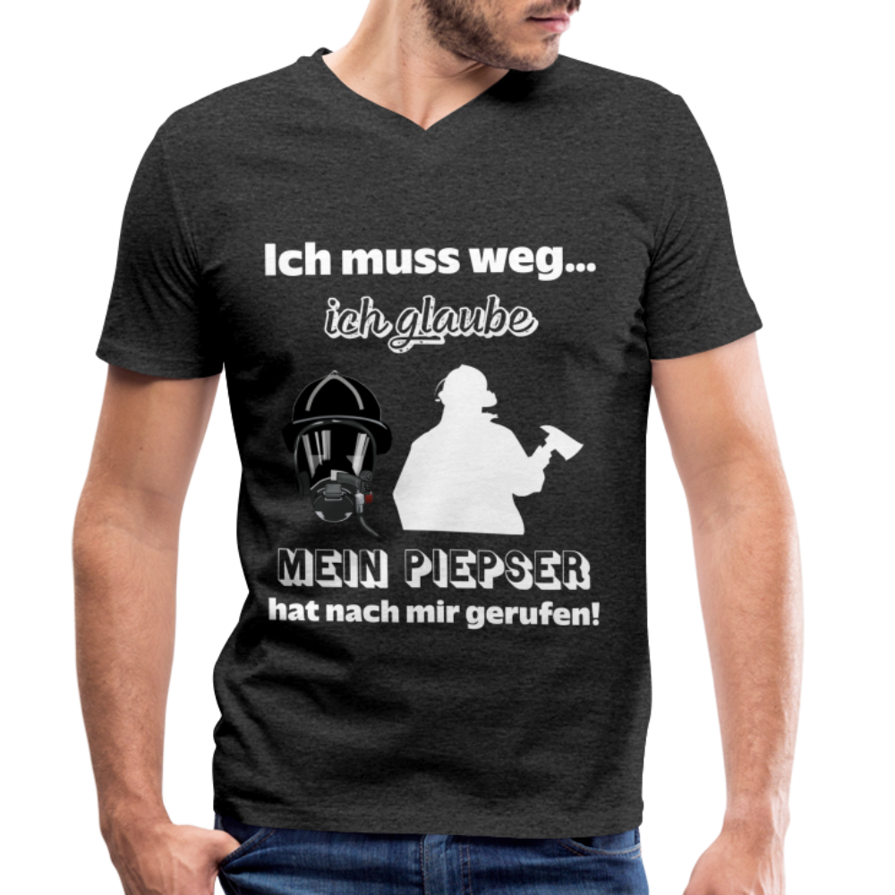 Ich muss weg... Ich glaube mein Piepser hat nach mir gerufen! - Männer T-Shirt mit V-Ausschnitt aus 100% Bio-Baumwolle - Anthrazit