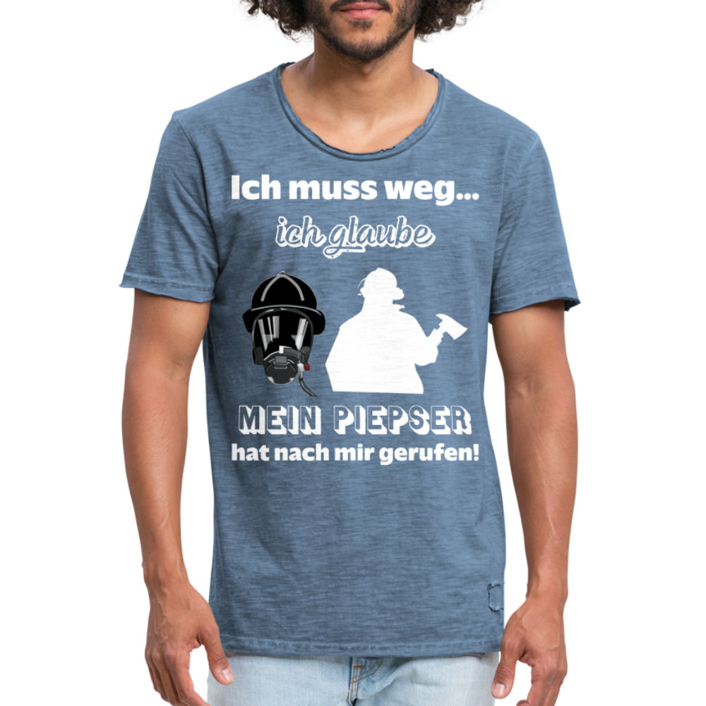 Ich muss weg... Ich glaube mein Piepser hat nach mir gerufen! - Männer Vintage T-Shirt - Vintage Denim