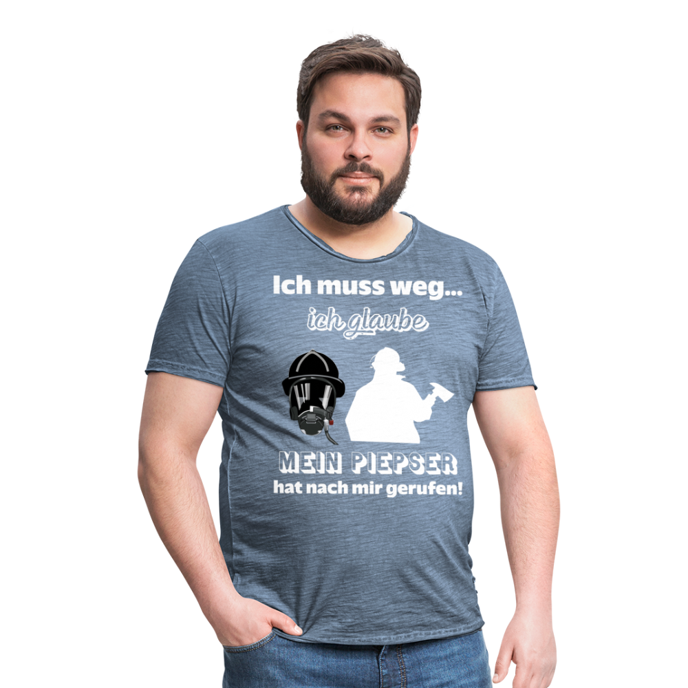 Ich muss weg... Ich glaube mein Piepser hat nach mir gerufen! - Männer Vintage T-Shirt - Vintage Denim