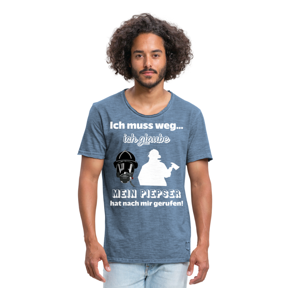 Ich muss weg... Ich glaube mein Piepser hat nach mir gerufen! - Männer Vintage T-Shirt - Vintage Denim