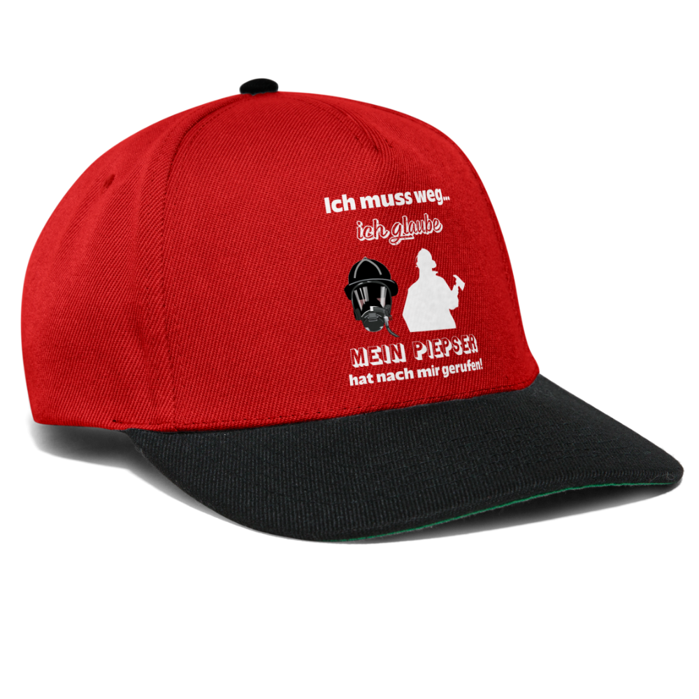 Ich muss weg... Ich glaube mein Piepser hat nach mir gerufen! - Snapback Cap - Rot/Schwarz