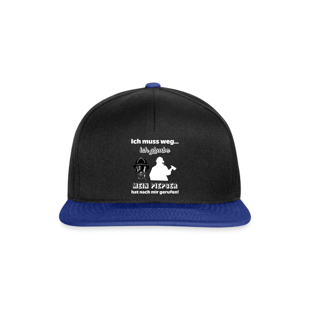 Ich muss weg... Ich glaube mein Piepser hat nach mir gerufen! - Snapback Cap - Schwarz/Königsblau