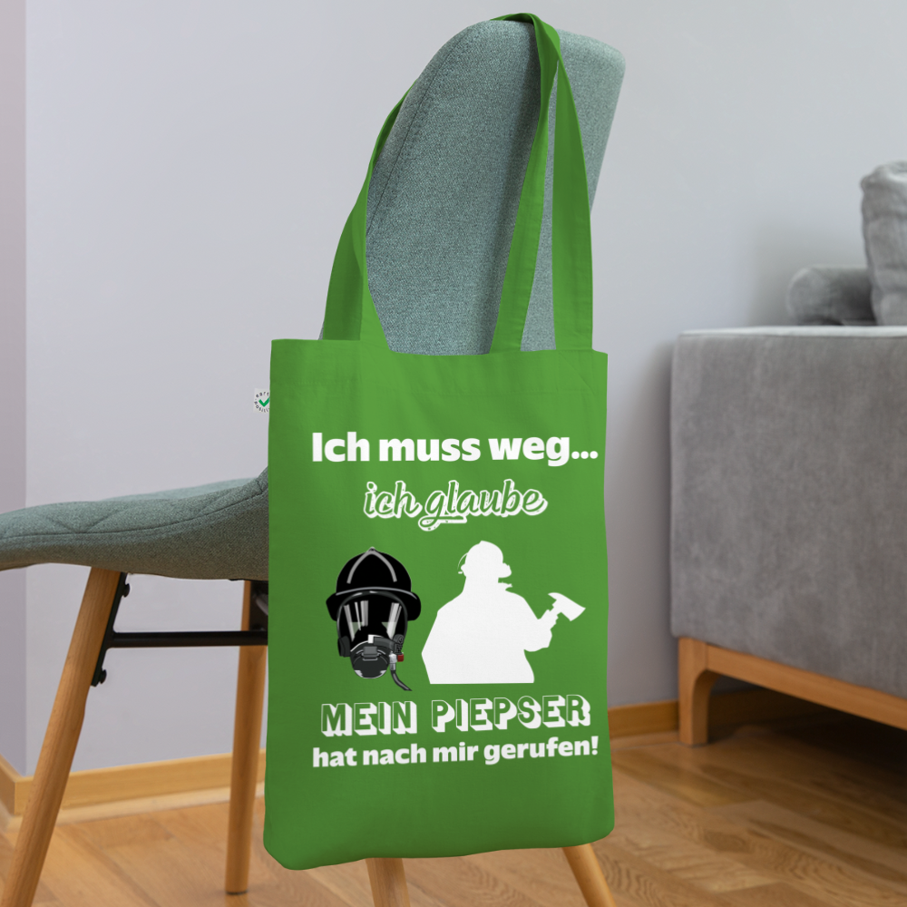 Ich muss weg... Ich glaube mein Piepser hat nach mir gerufen! - Stoffbeutel aus 100% Bio-Baumwolle - Blattgrün