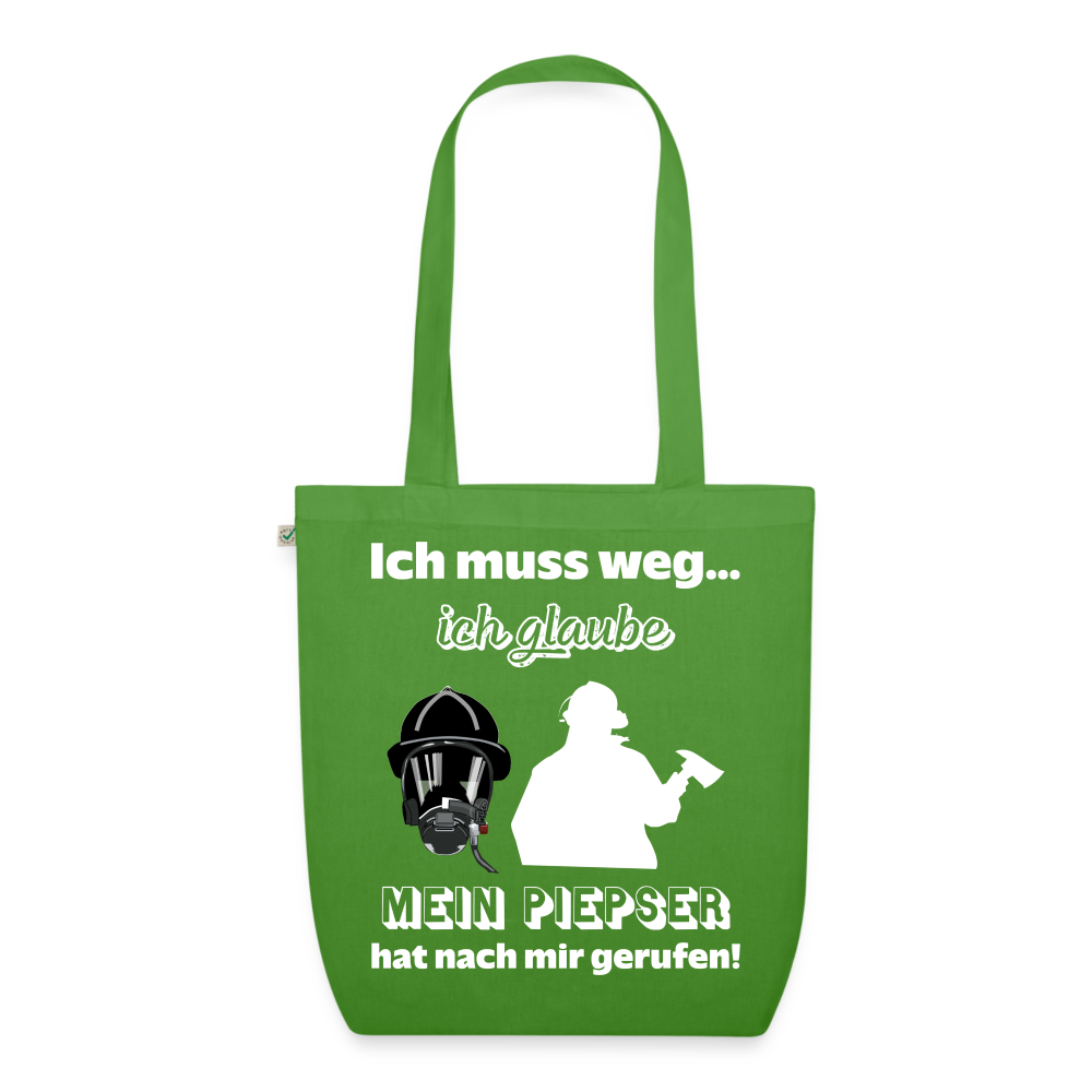 Ich muss weg... Ich glaube mein Piepser hat nach mir gerufen! - Stoffbeutel aus 100% Bio-Baumwolle - Blattgrün